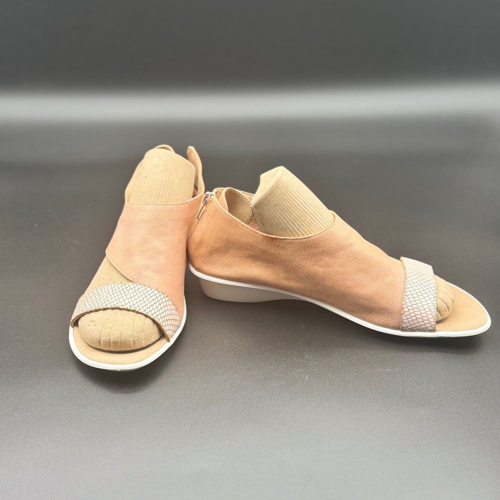 Sesto Meucci Sandals Womens 9.5 M Peach Leather Snakeskin Print Made in Italy
